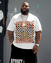 Men's Plus Size Spooky Season Checkerboard Print T-Shirt Shorts Suit